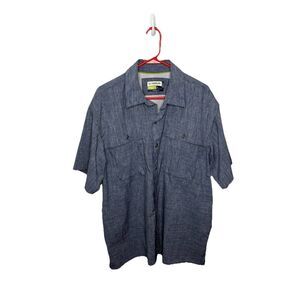 Magellan Outdoors Adventure Gear Blue Fish Button Down Shirt Relaxed Fit Size L